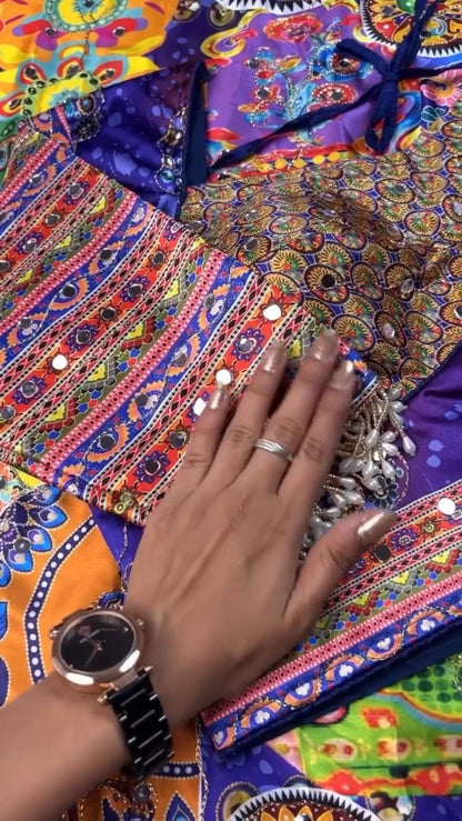 Vibrant Peacock Motif Printed Lehenga Choli Set with Mirror Work – Available in Vibrant Multicolour & Royal Blue
