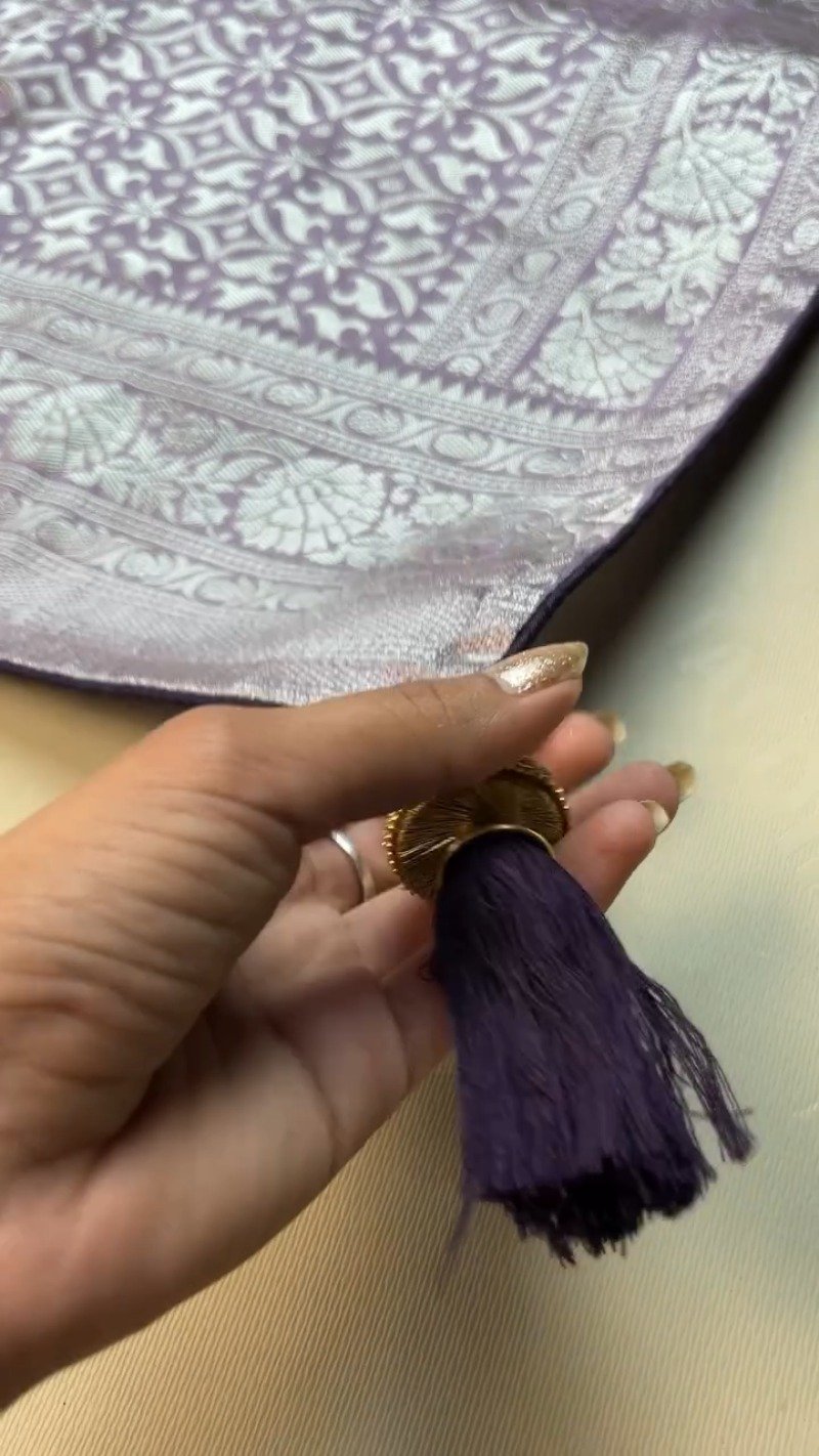 Opulent Lilac & Midnight Blue Handcrafted Silk Saree Set – Available in Lilac & Midnight Blue