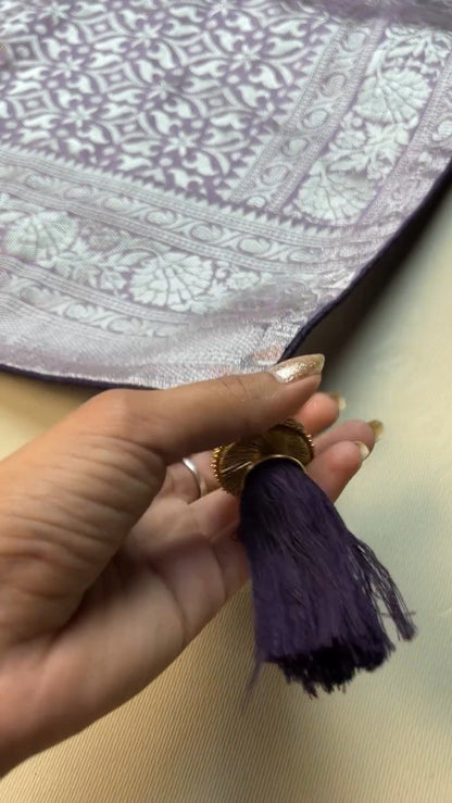 Opulent Lilac & Midnight Blue Handcrafted Silk Saree Set – Available in Lilac & Midnight Blue
