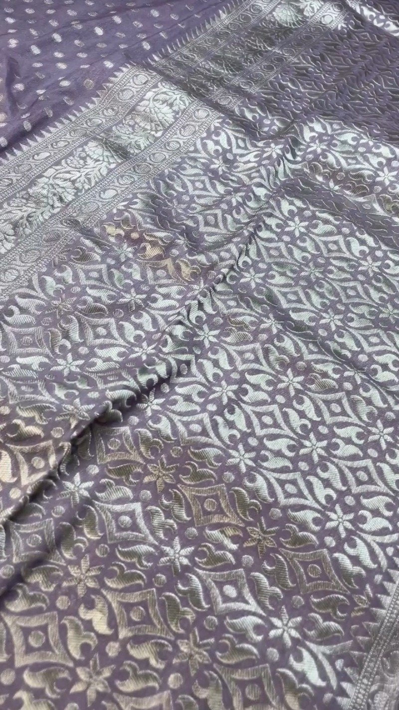 Opulent Lilac & Midnight Blue Handcrafted Silk Saree Set – Available in Lilac & Midnight Blue