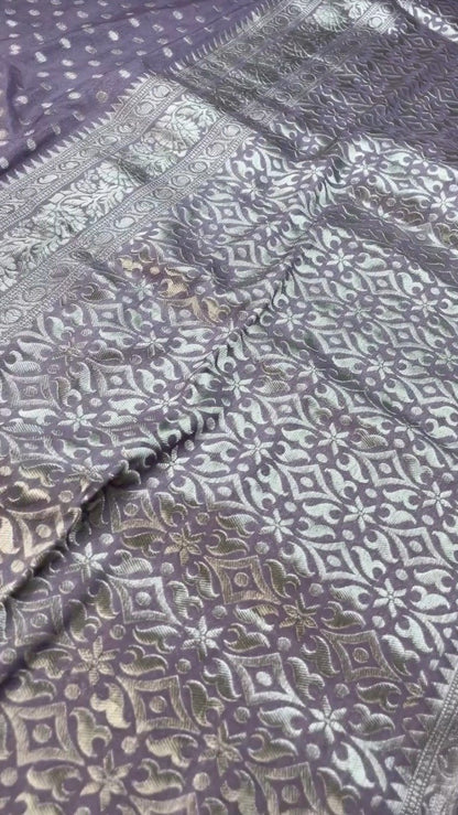 Opulent Lilac & Midnight Blue Handcrafted Silk Saree Set – Available in Lilac & Midnight Blue