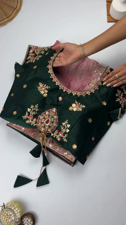 Opulent Sequinned Organza Saree Set with Hand-Embroidered Blouse – Available in Dusty Rose & Regal Burgundy