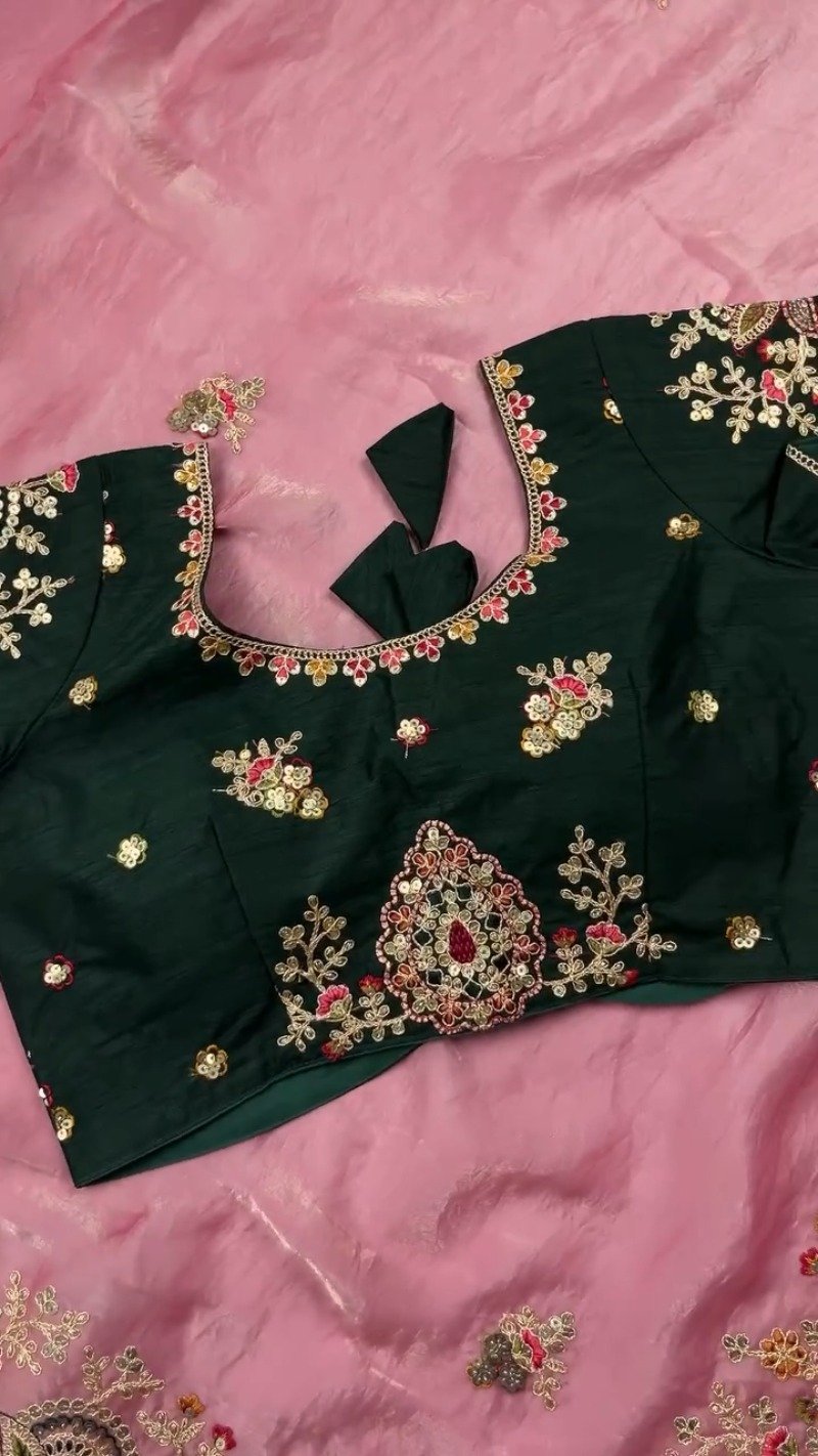 Opulent Sequinned Organza Saree Set with Hand-Embroidered Blouse – Available in Dusty Rose & Regal Burgundy