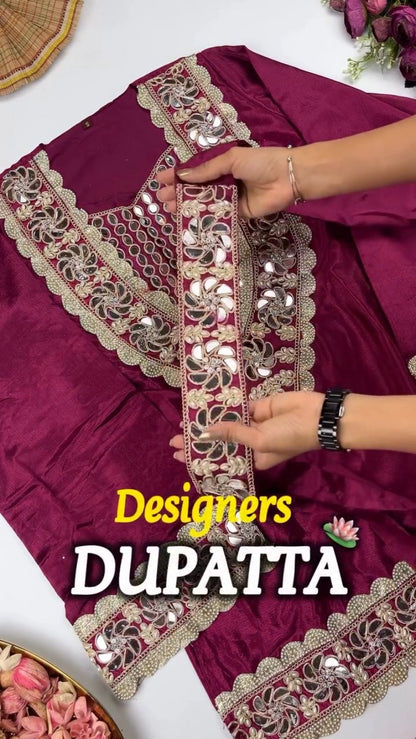 Royal Maroon Mirror-Work Kurta Set with Designer Dupatta