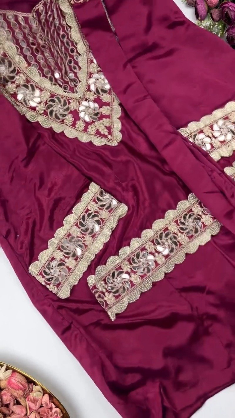 Royal Maroon Mirror-Work Kurta Set with Designer Dupatta