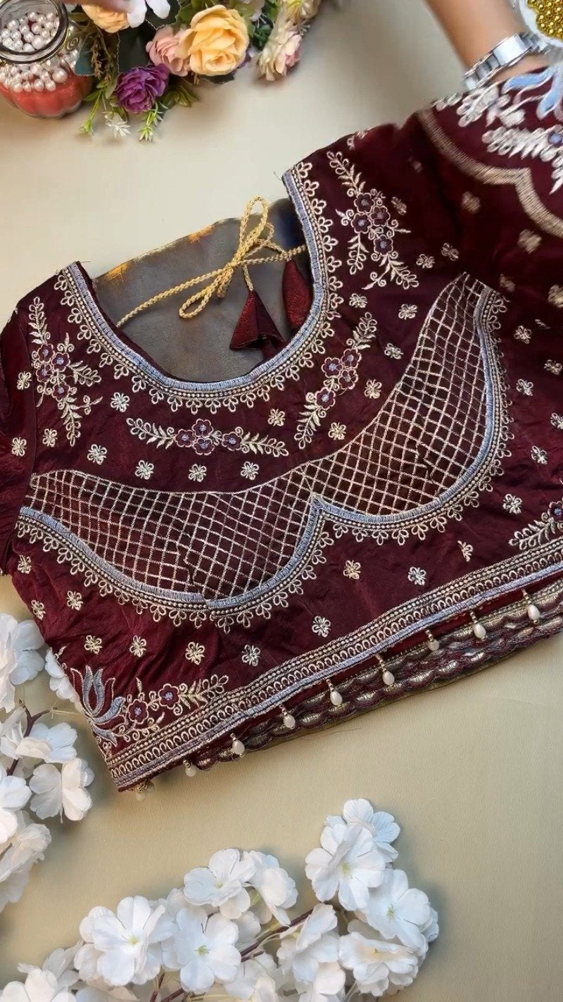 Royal Maroon & Slate Grey Embroidered Saree Set – Available in Maroon & Slate Grey