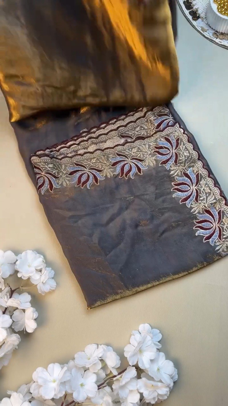 Royal Maroon & Slate Grey Embroidered Saree Set – Available in Maroon & Slate Grey