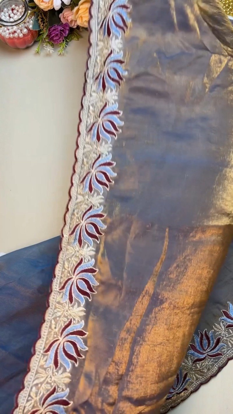 Royal Maroon & Slate Grey Embroidered Saree Set – Available in Maroon & Slate Grey