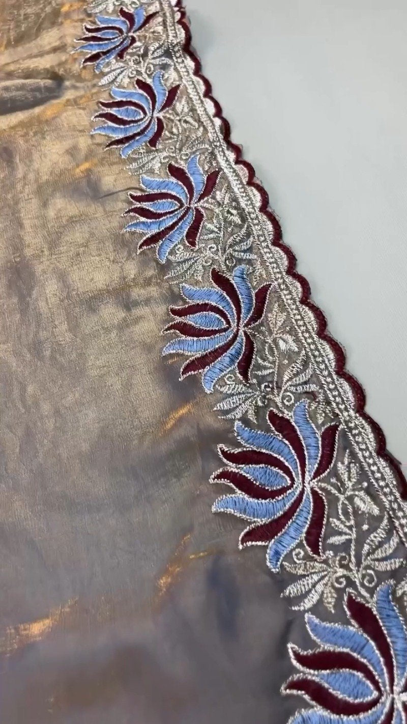 Royal Maroon & Slate Grey Embroidered Saree Set – Available in Maroon & Slate Grey