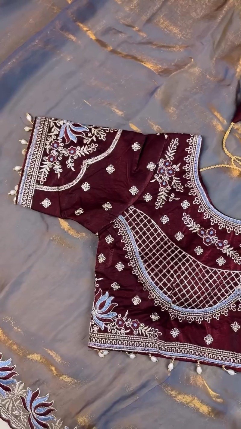 Royal Maroon & Slate Grey Embroidered Saree Set – Available in Maroon & Slate Grey