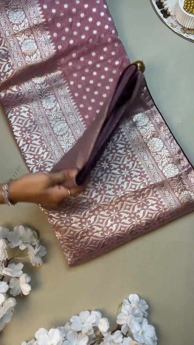 Regal Plum Zari-Woven Banarasi Saree with Hand-Embroidered Sequin Blouse