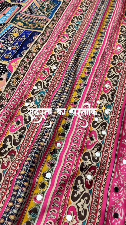 Vibrant Kaleidoscope Mirror Work Kurta Set – Available in Multicolour & Artistic Abstract