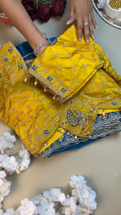 Royal Peacock Embroidered Silk Saree and Blouse Set – Available in Vibrant Yellow & Deep Blue