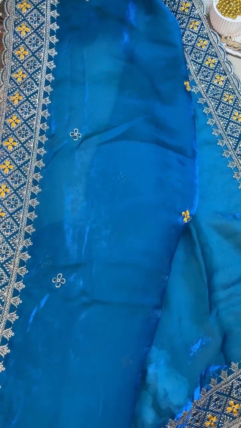Royal Peacock Embroidered Silk Saree and Blouse Set – Available in Vibrant Yellow & Deep Blue