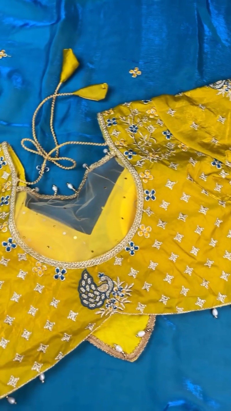 Royal Peacock Embroidered Silk Saree and Blouse Set – Available in Vibrant Yellow & Deep Blue