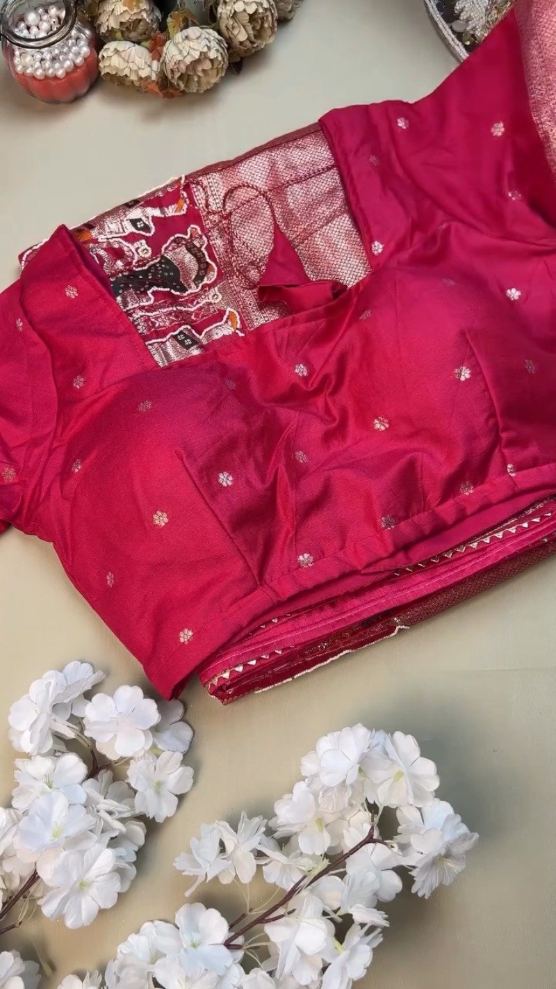Royal Rani Pink Banarasi Silk Saree with Traditional Figural Weaving