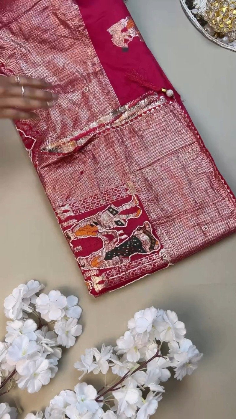 Royal Rani Pink Banarasi Silk Saree with Traditional Figural Weaving
