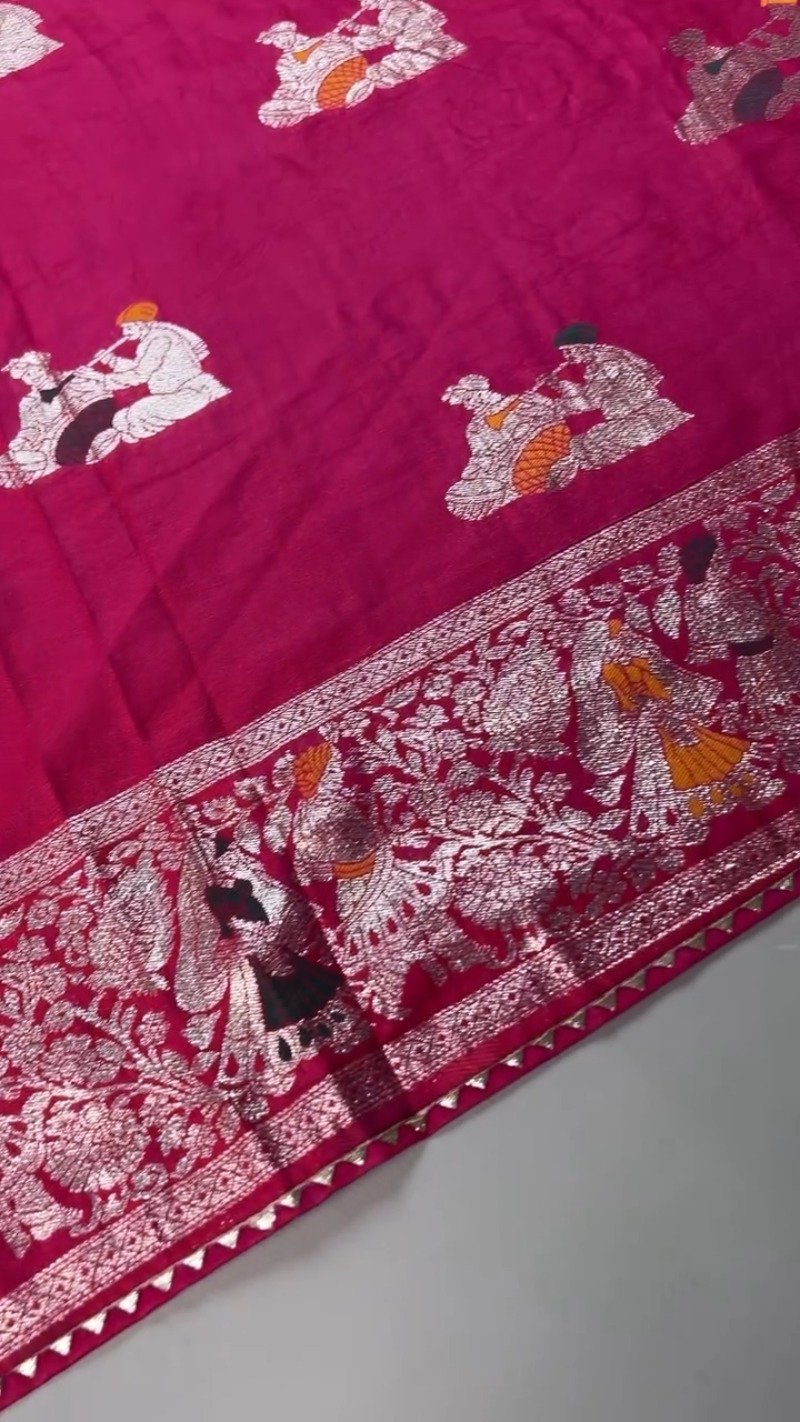 Royal Rani Pink Banarasi Silk Saree with Traditional Figural Weaving