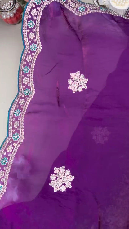 Regal Peacock Teal Blouse with Shimmering Purple Saree – Available in Peacock Teal & Royal Purple