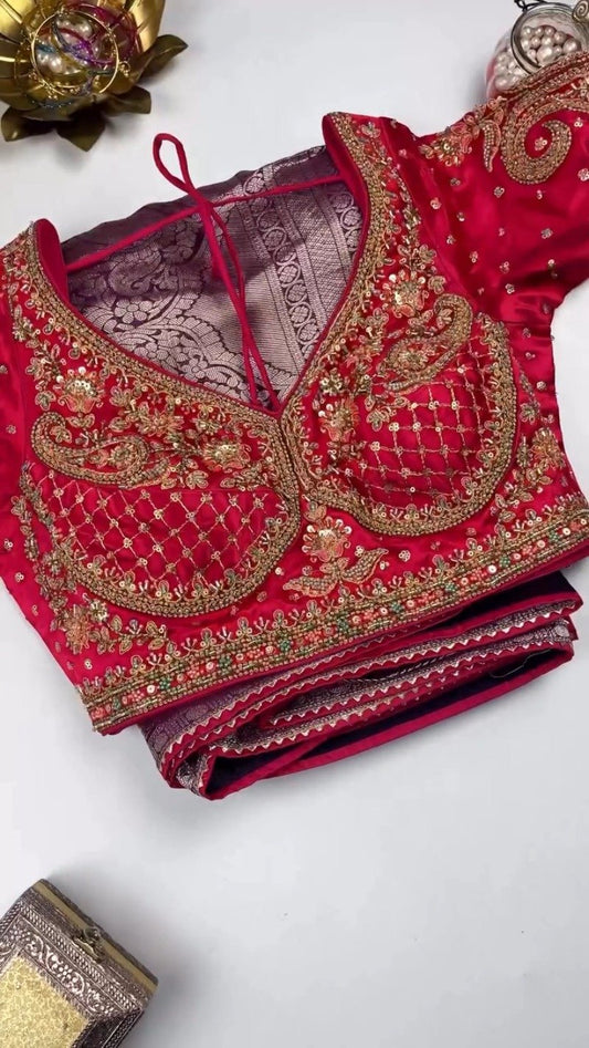 Royal Velvet & Silk Zari Woven Saree Ensemble – Available in Crimson & Deep Violet