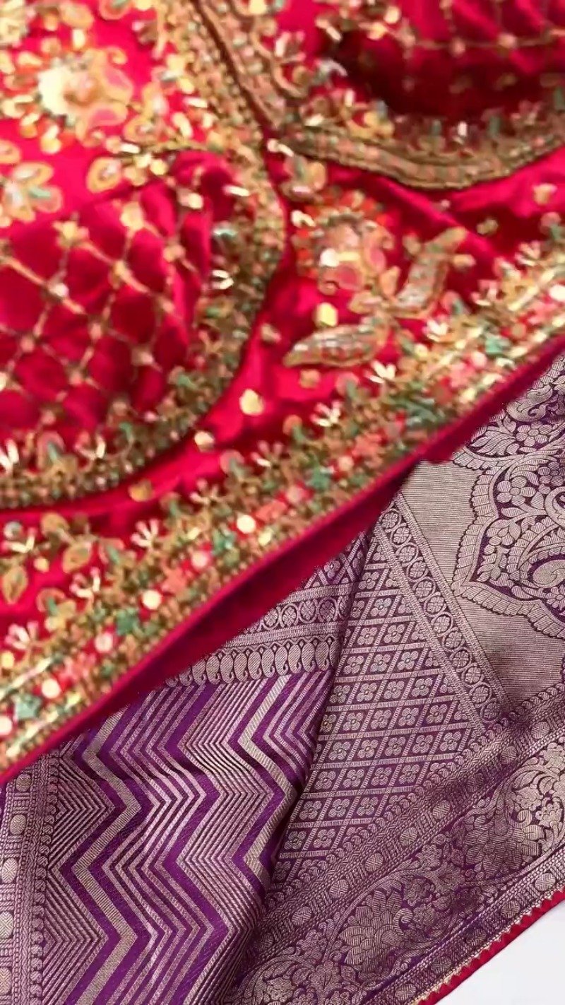 Royal Velvet & Silk Zari Woven Saree Ensemble – Available in Crimson & Deep Violet