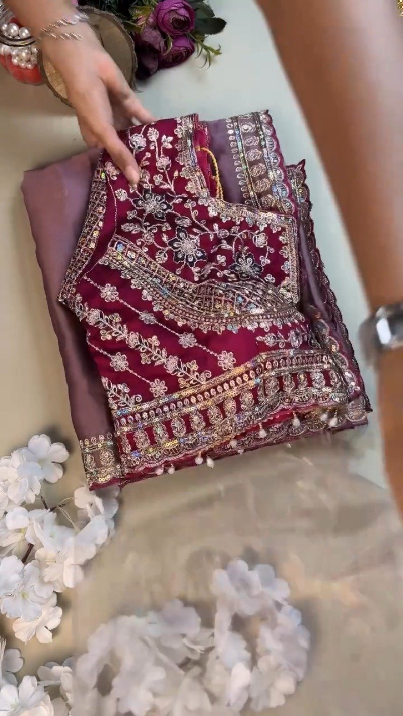 Enchanting Mauve & Royal Burgundy Embellished Saree Set