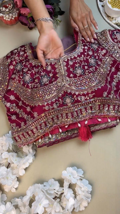 Enchanting Mauve & Royal Burgundy Embellished Saree Set
