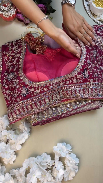 Enchanting Mauve & Royal Burgundy Embellished Saree Set