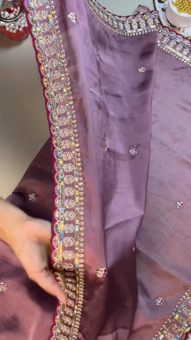 Enchanting Mauve & Royal Burgundy Embellished Saree Set