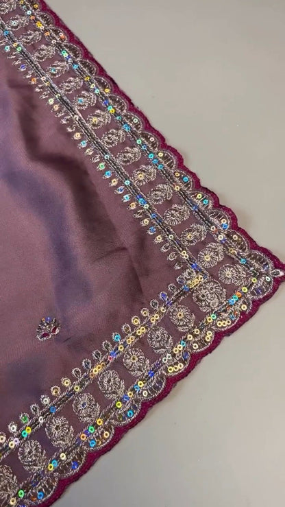 Enchanting Mauve & Royal Burgundy Embellished Saree Set