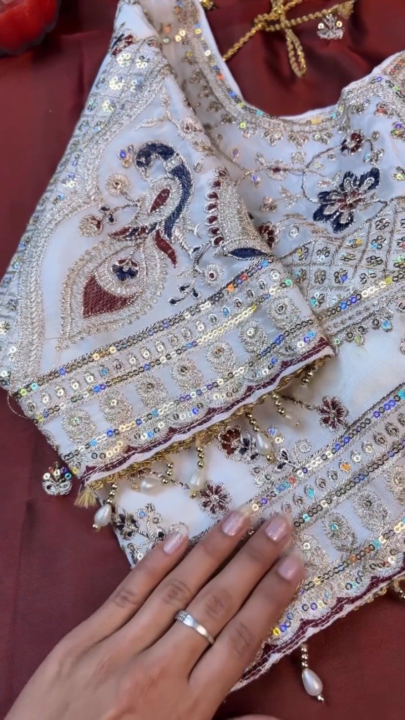 Opulent Ivory & Maroon Hand-Embroidered Sequin Saree Set – Available in Ivory & Deep Maroon