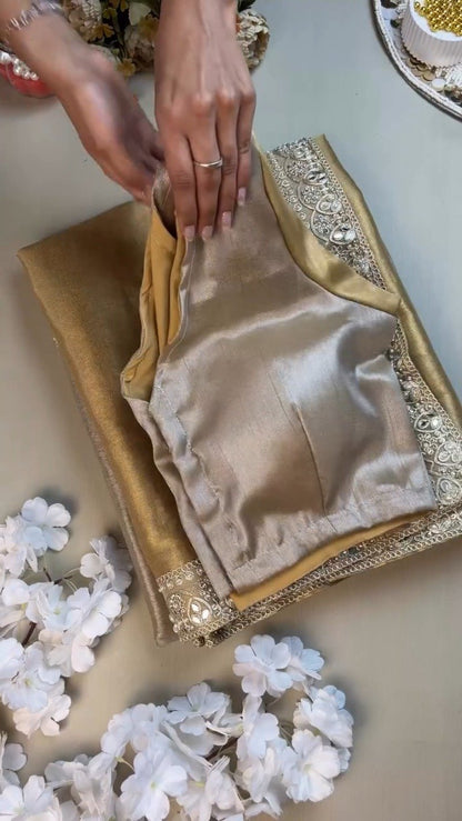 Opulent Gilded Silk & Metallic Shimmer Ethnic Ensemble – Available in Gold & Silver-Gold