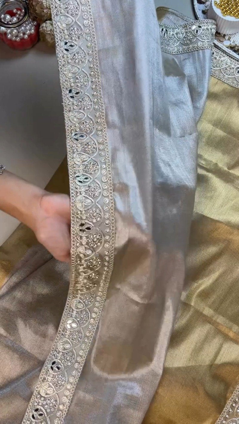 Opulent Gilded Silk & Metallic Shimmer Ethnic Ensemble – Available in Gold & Silver-Gold