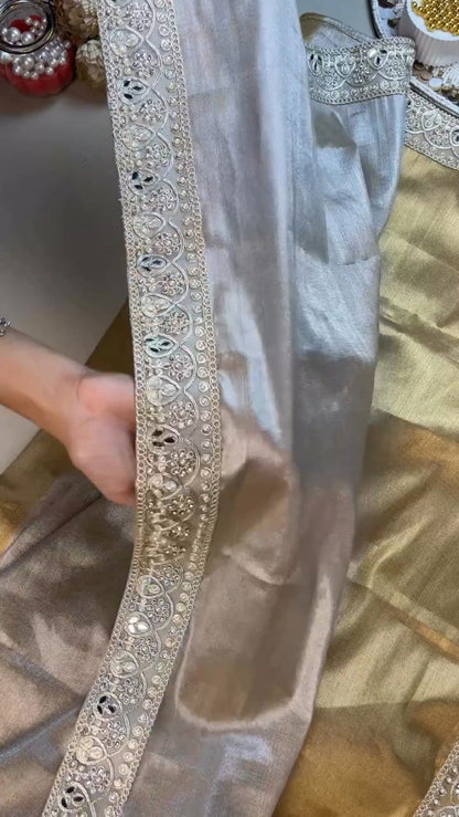 Opulent Gilded Silk & Metallic Shimmer Ethnic Ensemble – Available in Gold & Silver-Gold