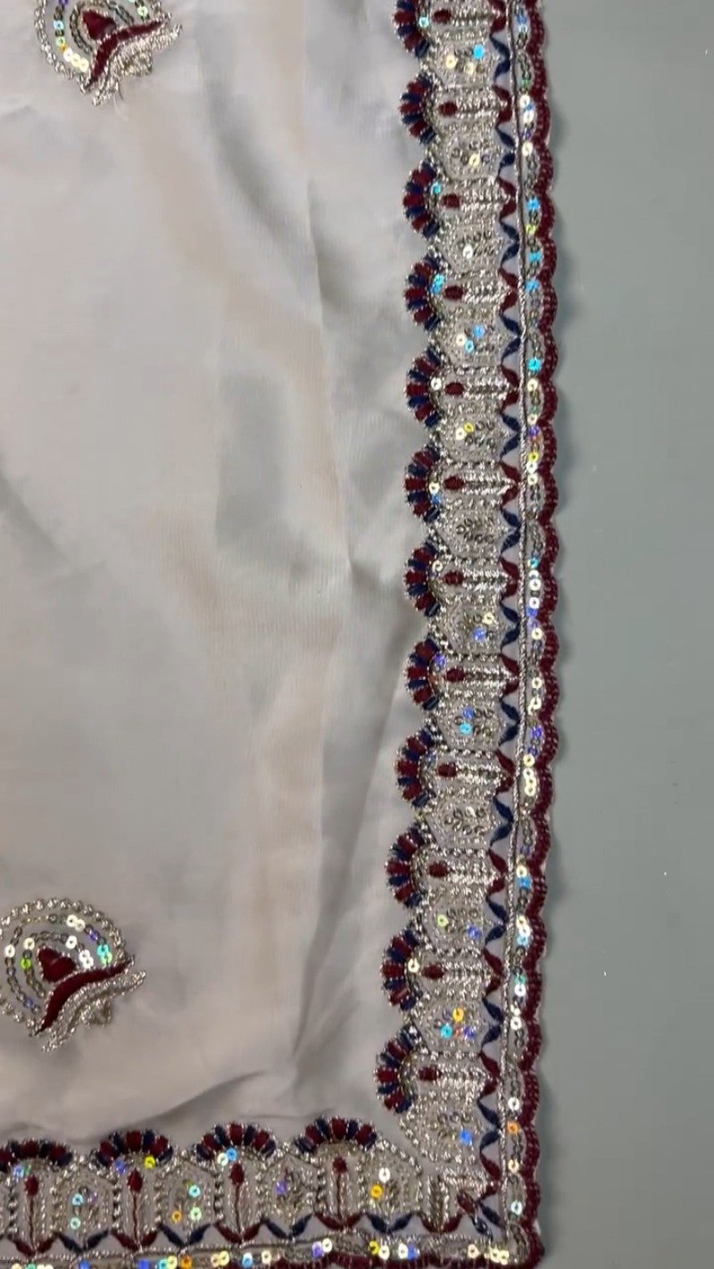 Regal Maroon Sequin-Embroidered Velvet Blouse and Saree Set – Available in Maroon & White