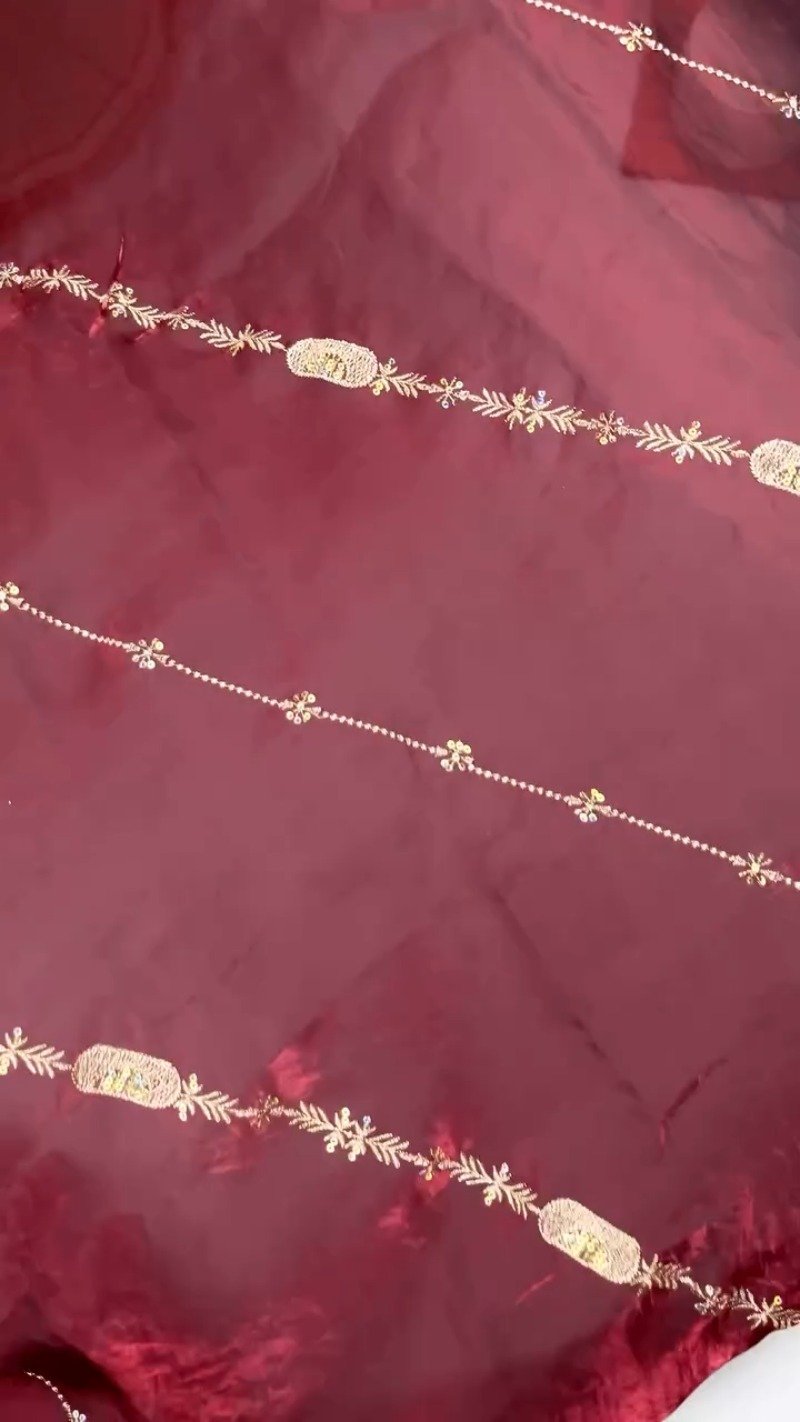 Opulent Wine & Gold Embroidered Saree Set – Available in Wine & Deep Maroon