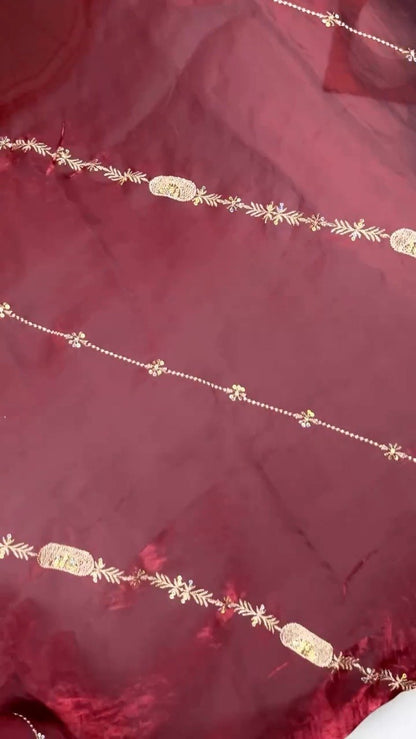 Opulent Wine & Gold Embroidered Saree Set – Available in Wine & Deep Maroon