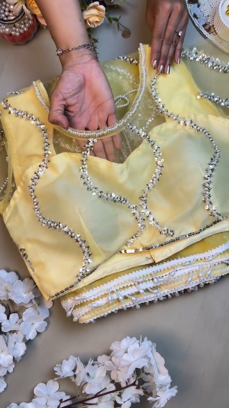 Sun-Kissed Radiance Sequin Embroidered Net Saree Set