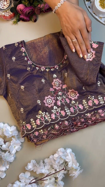 Royal Amethyst Shimmer Organza Saree & Embroidered Blouse Set