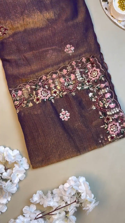 Royal Amethyst Shimmer Organza Saree & Embroidered Blouse Set
