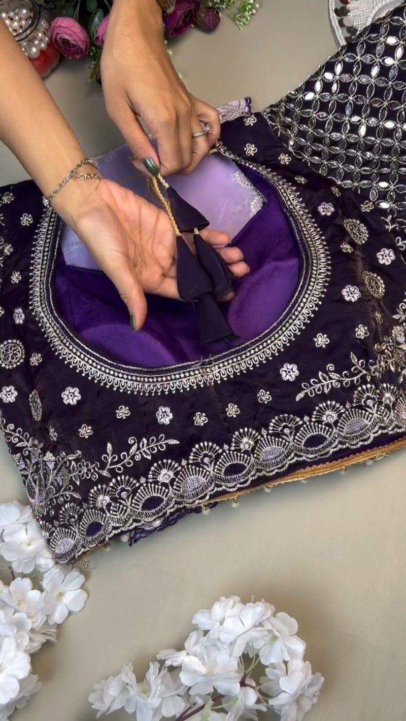 Opulent Velvet Mirror-Work Blouse & Organza Saree Set