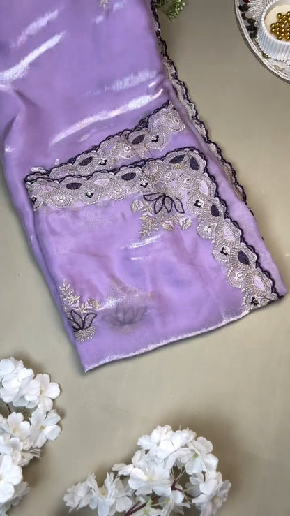 Opulent Velvet Mirror-Work Blouse & Organza Saree Set