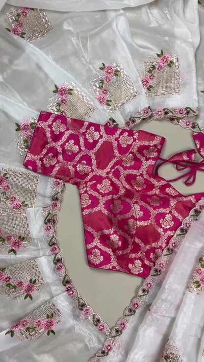 Elegant White & Fuchsia Embroidered Kurta Set – A Celebration of Grace