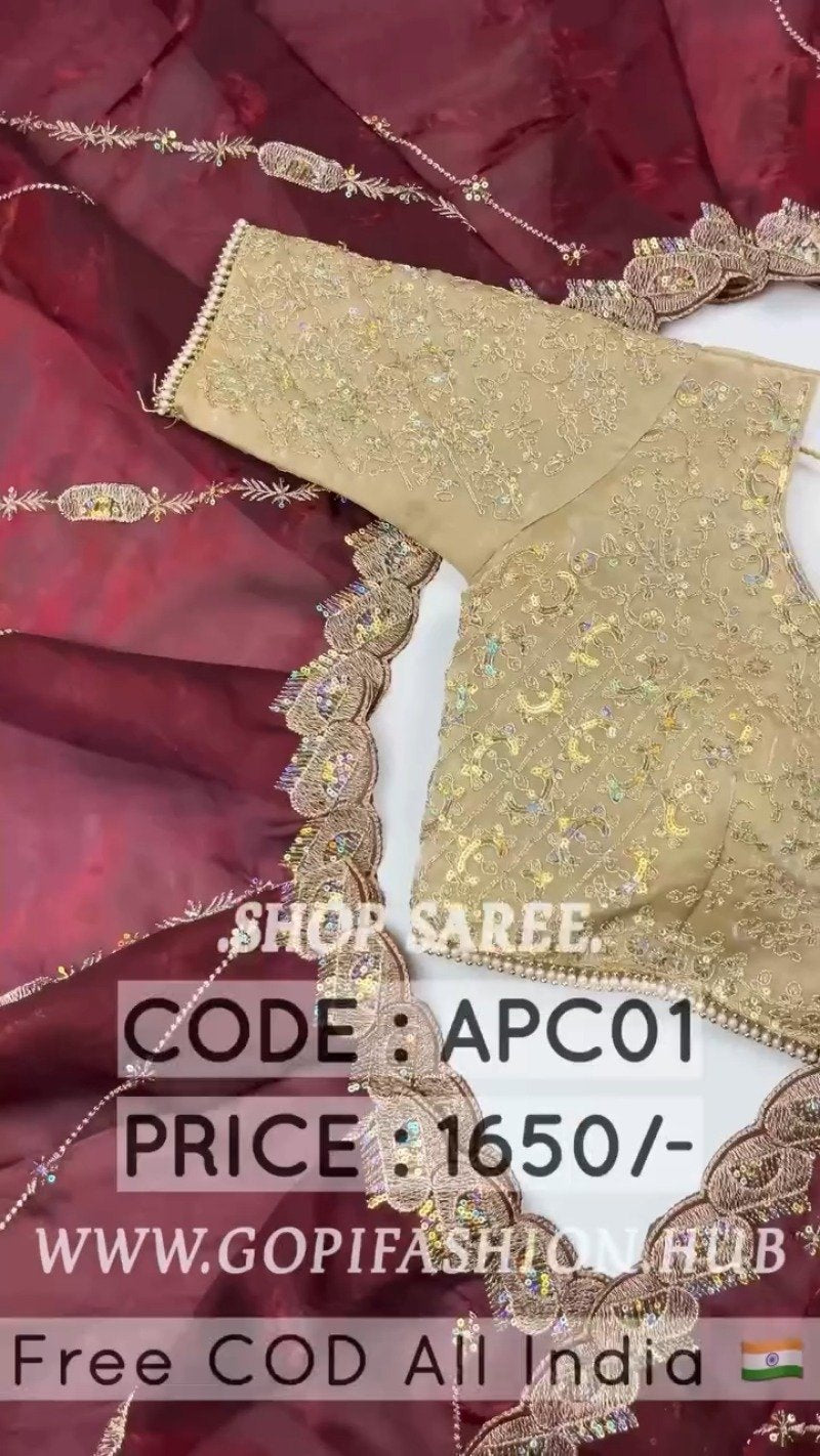 Opulent Scalloped Border Embellished Saree with Embroidered Blouse – Available in Sage Green & Rust Orange