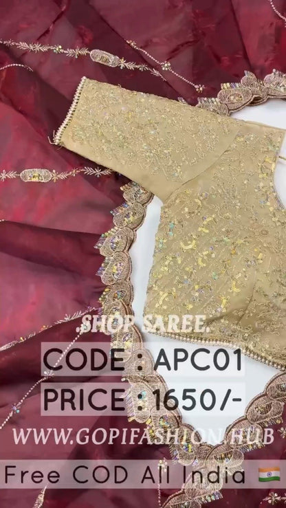 Opulent Scalloped Border Embellished Saree with Embroidered Blouse – Available in Sage Green & Rust Orange