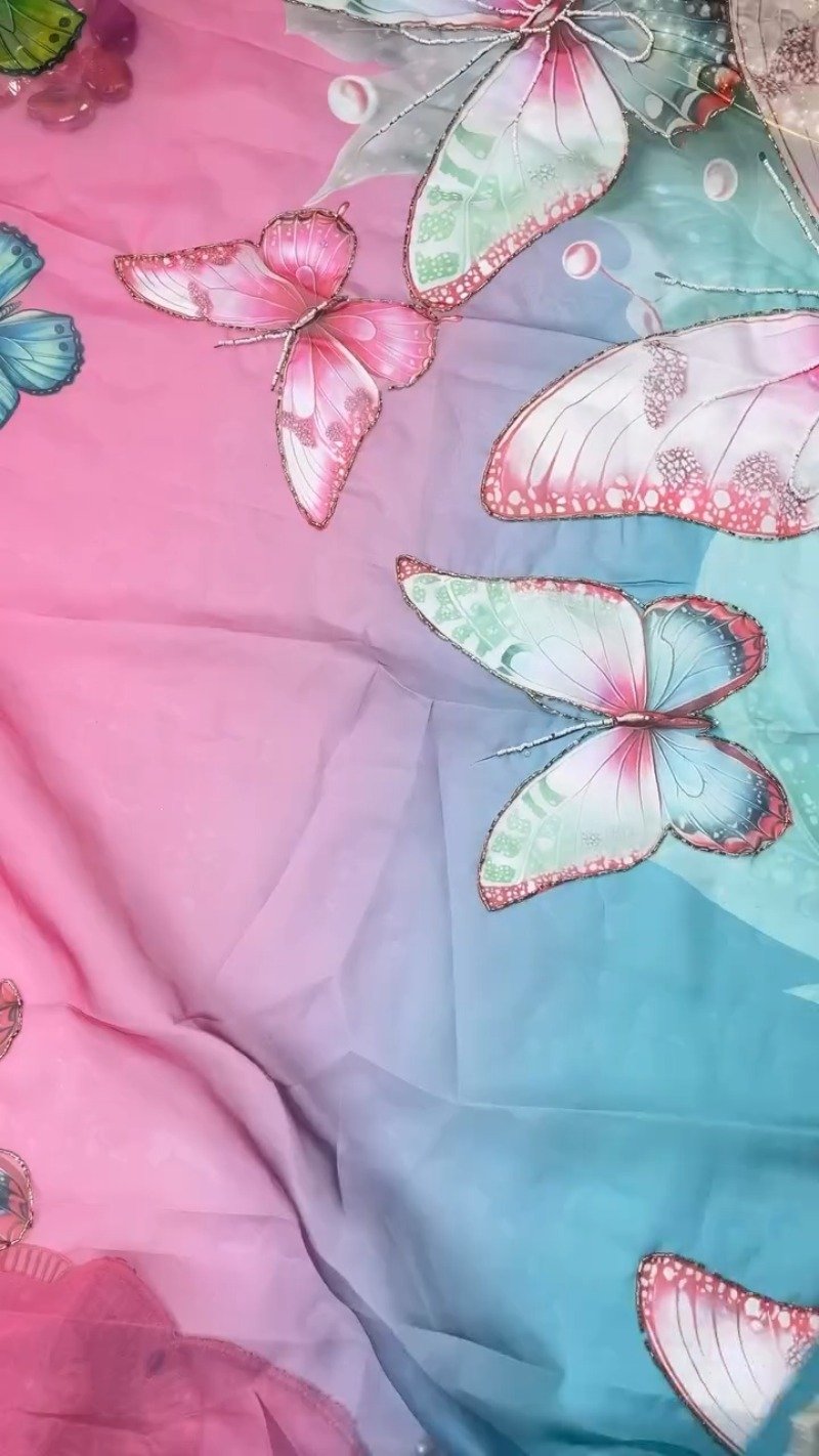 Ethereal Butterfly Embellished Organza Saree – Available in Teal & Mustard Yellow