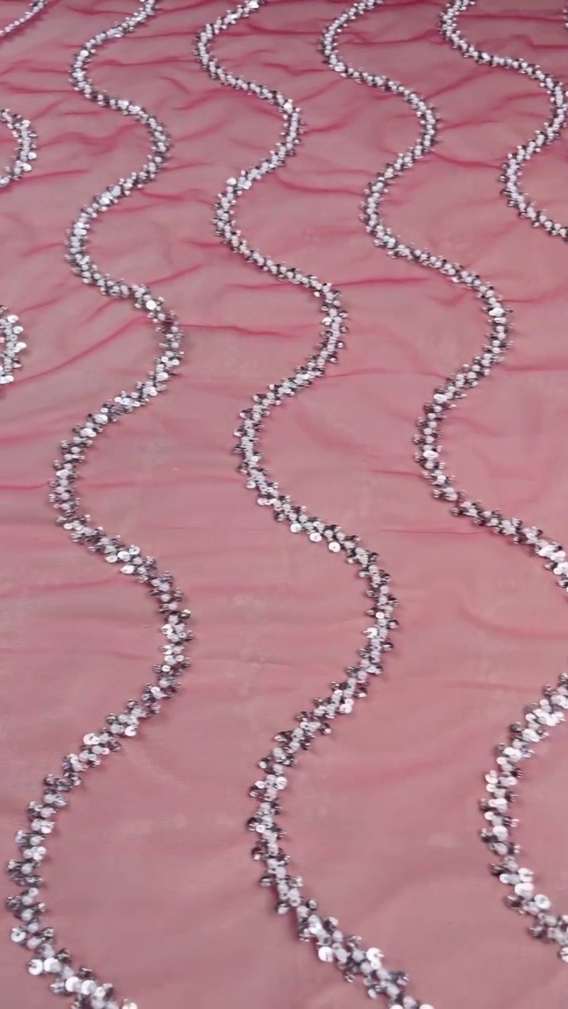 Rosy Radiance Sequinned Net Saree with Embellished Blouse