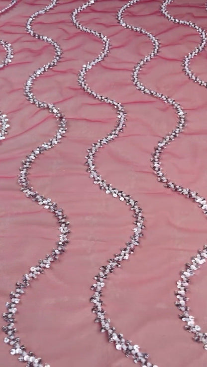 Rosy Radiance Sequinned Net Saree with Embellished Blouse