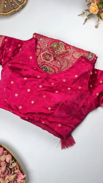 Regal Fuchsia Banarasi Silk Saree with Floral Jaal Embroidery