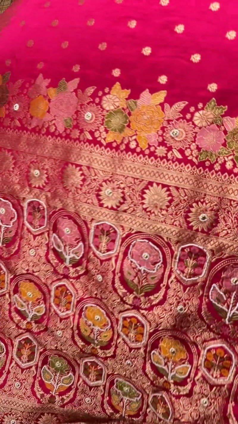 Regal Fuchsia Banarasi Silk Saree with Floral Jaal Embroidery